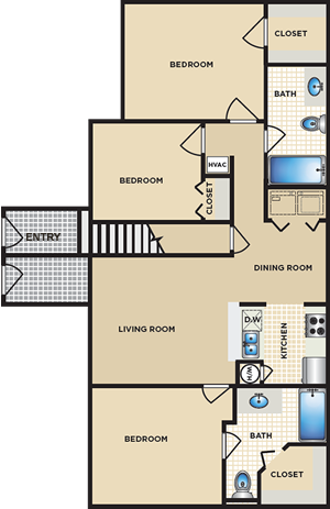 Plan C - Three Bedroom Two Bath*